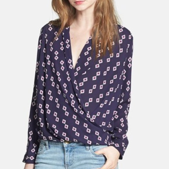 Pleione Tops - Patterned Wrap Front Blouse